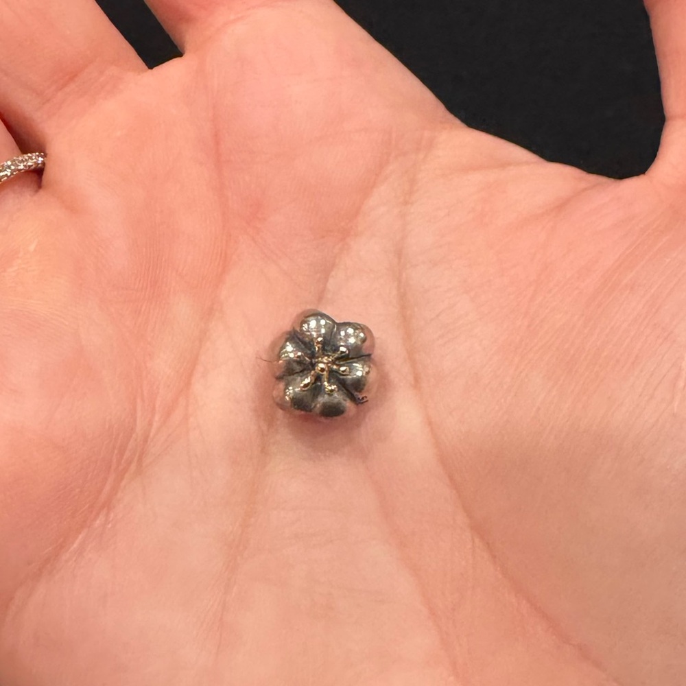 Pandora gold and silver retired flower charm. - Picture 2 of 5